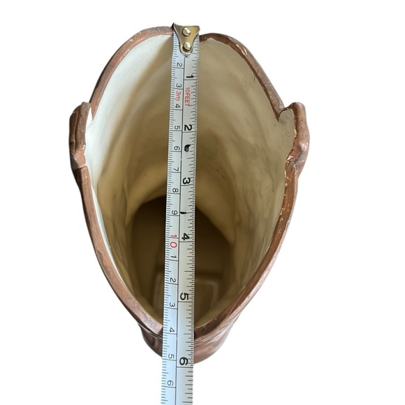 Large 12” Tall Ceramic Planter Vase Brown Cowboy Boot Western Style - Picture 10 of 11